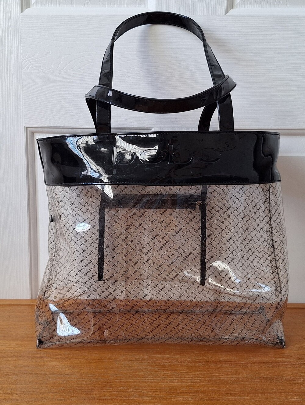 Vintage bebe PVC Tote Bag Logo Shopper Spellout Clear Black Transparent Beach